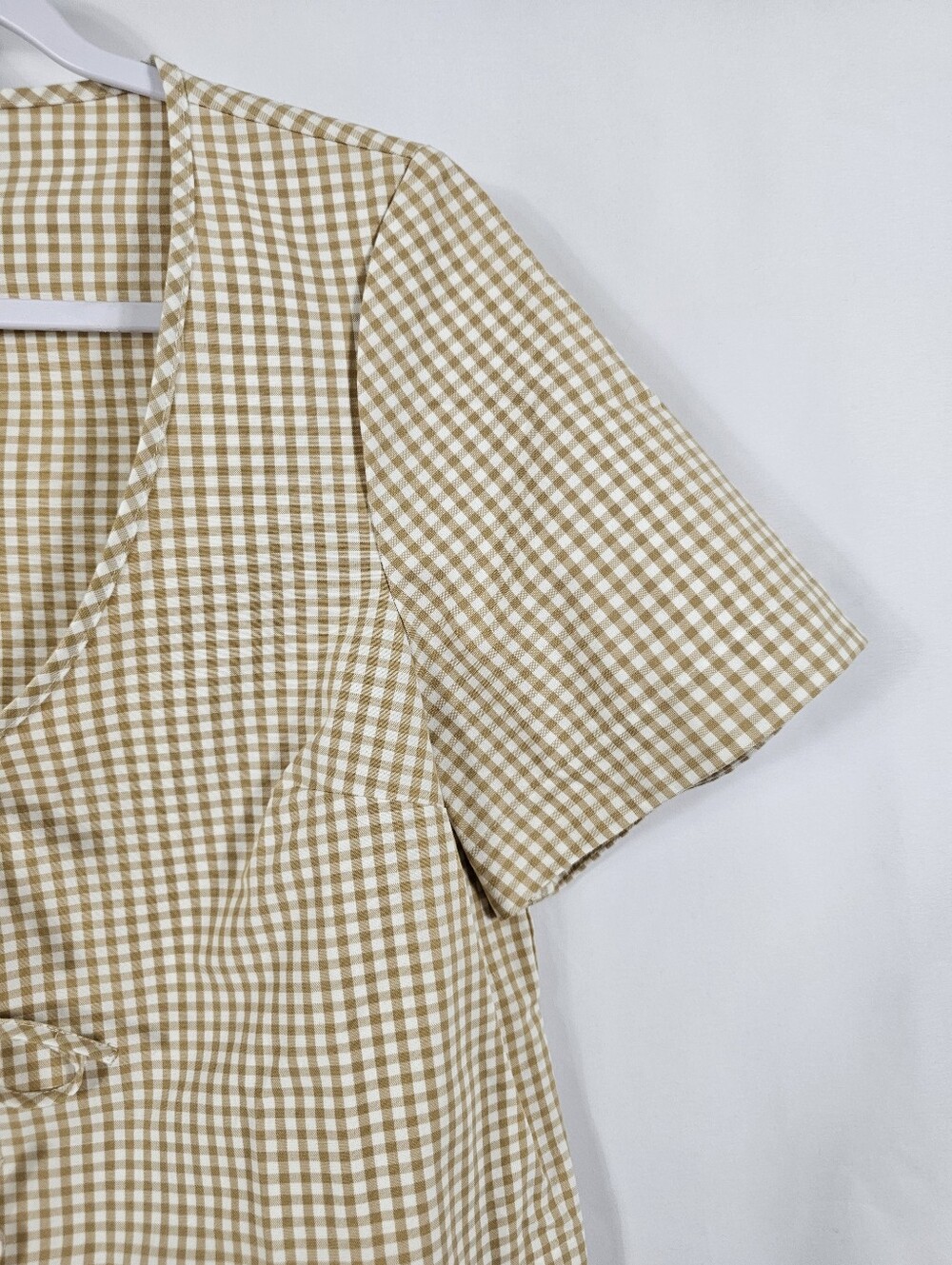 NWT Sezane Kairo Shirt in Dark Beige and Ecru Gingham - Size 8 - Picture 4 of 8